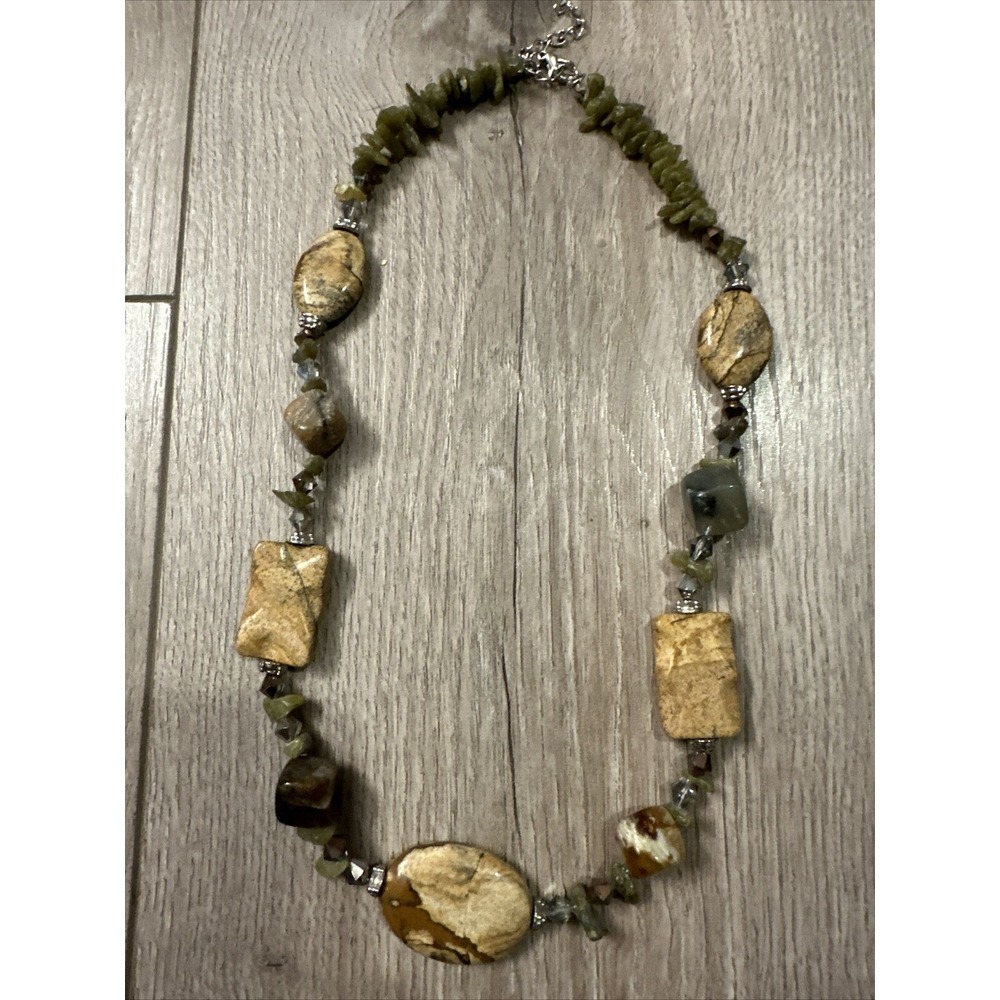 Nugget‎ Gemstones Mixed Beaded Brown Khaki Green Necklace